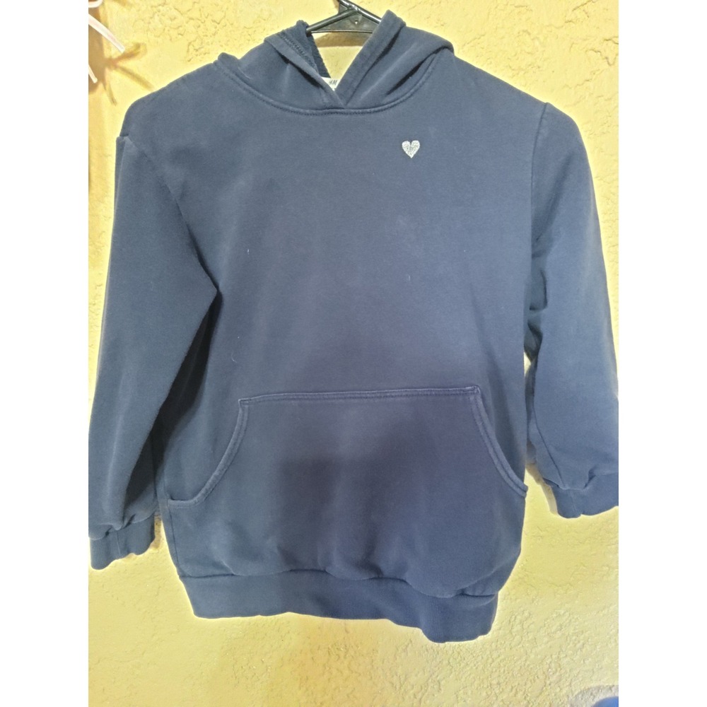 HM Kids Navy Blue Glitter Heart Fleece Pullover Hoodie Sweatshirt Size 10